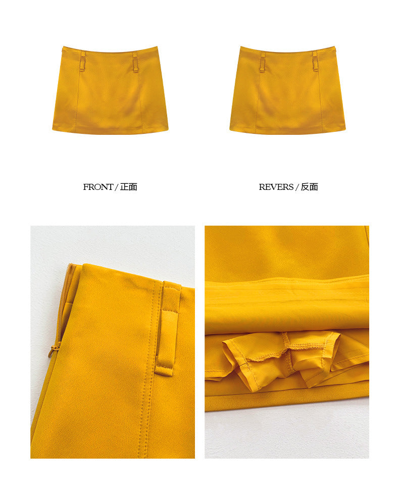 サテン Aライン タイトミニスカート